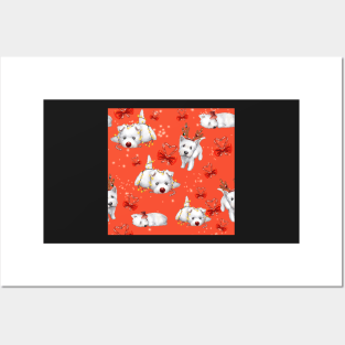 Christmas Westies red pattern Posters and Art